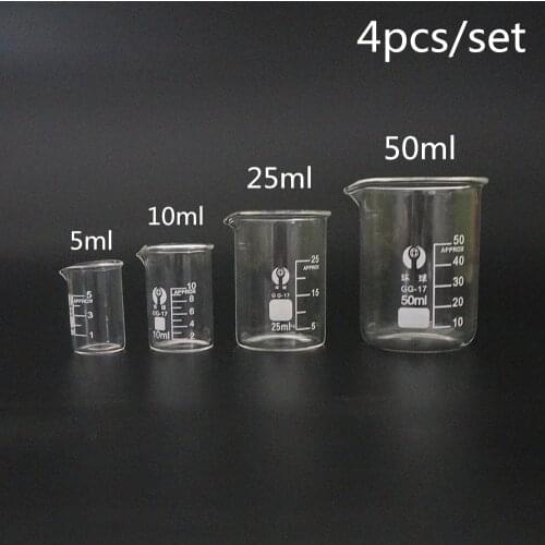 4Pcs/set 5ml/10ml/25ml/50ml Glass Beaker Pyrex Beaker Lab Measuring Cup For Lab or Kitchen Use
