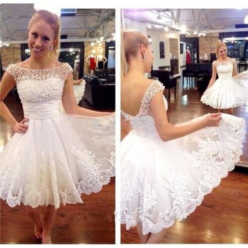 ANGELSBRIDEP Scoops Neck White Homecoming Dresses Vestidos de festa Junior Fashion Pearl Applique Graduation Formal Party Gowns