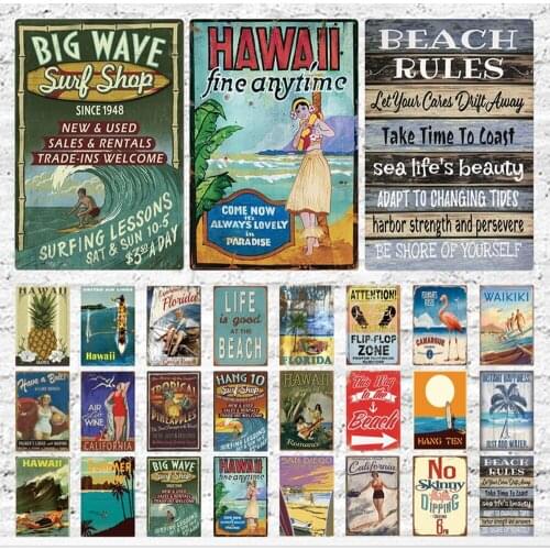 Big Wave Surf Shop Beach Metal Sign Hawaii Seaside Iron Plaque Painting Wall Sign Poster Tin Signs Vintage Art Wall 20 x 30 cm