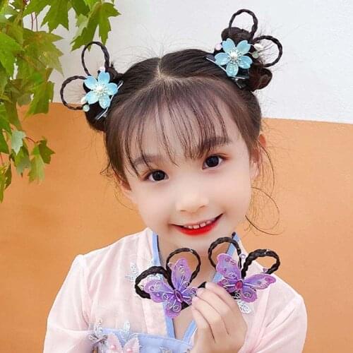 Childrens Hanfu Headdress Girls Baby Butterfly Wig Braids Hairpin Little Girl Antique Pair Clip Hair Accessories