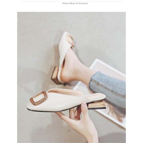 Designer Women Pumps Slippers Slip on Mules Low Heel Casual Shoes British Wooden Block Heels Summer Pumps Footwear