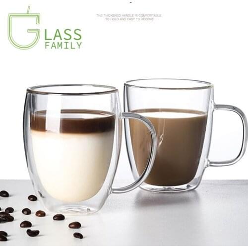 GF Coffee Mug Insulated Double Wall Glass Cup with Handle Glass Mug for Latte Cappuccinos Tea and Beverage Glasses Drinking Home