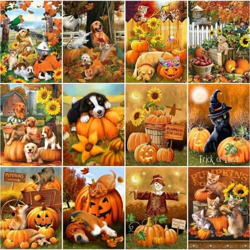 MomoArt Diamond Embroidery Pumpkin Crafts Diamond Painting Halloween Cross Stitch Set Mosaic Cartoon Full Square Round Wall Art