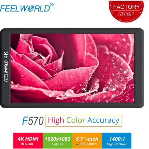 FEELWORLD F570 5.7 inch Camera Field Monitor 4K HDMI 1400:1 Contrast LCD IPS Full HD 1920x1080 External Monitor for Nikon Camera