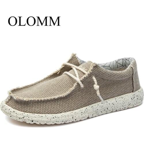 OLOMM 2019 summer canvas mens shoes business casual soft shoes comfortable wild mens shoes large size loafers DD-33