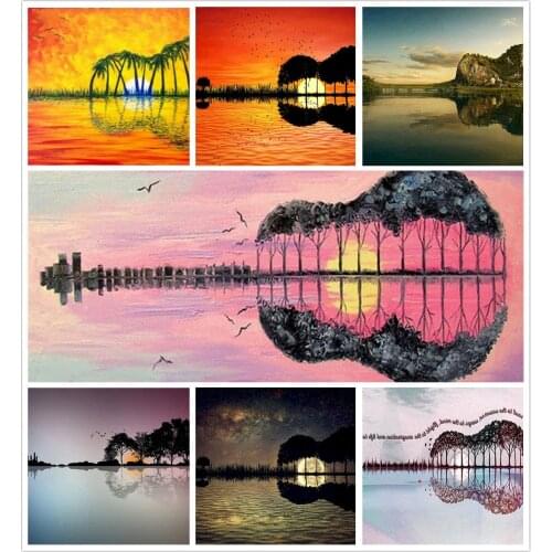 Guitar Inverted Reflection In Water 5D Diy Full Square & Round Diamond Painting Embroidery Cross Stitch Kit Wall Art Home Decor