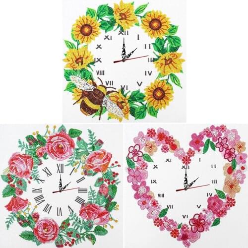 5D Flower Diamond Painting Clock Kit DIY Special-shaped Picture Wall Decor Partial Crystal Drill Inlaid Craft for Home Decor