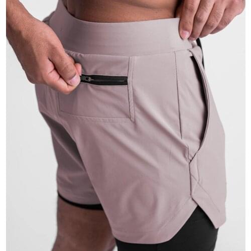 2021 Summer New Gym Jogging Exercise Shorts Mens Sports Fitness Quick-drying Double-layer Two-in-one Running Shorts