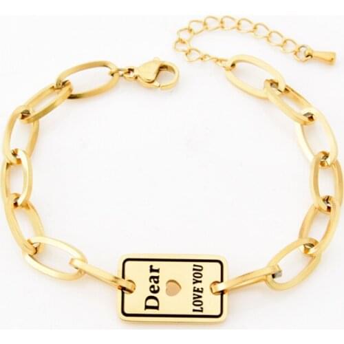 316L Stainless Steel New Fashion Upscale Jewelry Lovers Love Heart Carving Dear Love You Charm Thick Chain Bracelets For Women