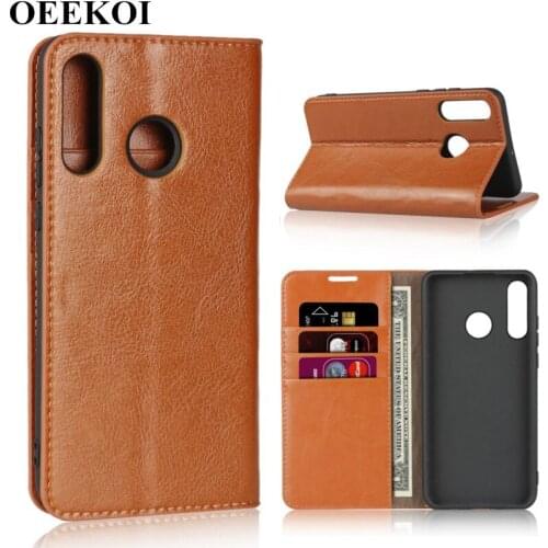 OEEKOI Crazy Horse Genuine Leather Wallet Flip Case for Huawei Nova 5/Y7 2019/P Smart 2019/Y6 2019/Enjoy 9s/P30 Lite/Enjoy 9