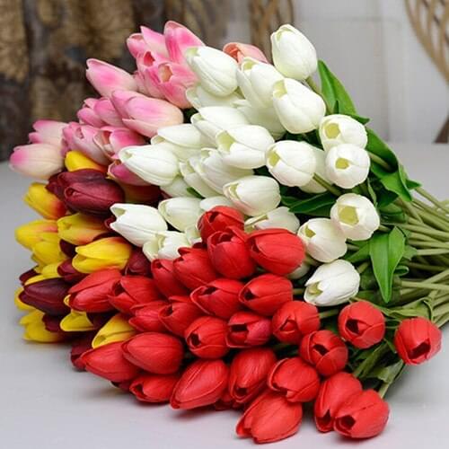 Wholesale 1Pcs Artificial flower high quality real touch PU Tulip desktop wedding home decoration gift multi-color Party decor