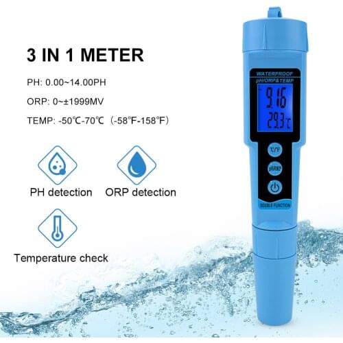 Professional 3 in 1 pH ORP TEMP Meter Water Detector Digital Tri-Meter Water Quality Monitor Tester Aquarium Swimming Pool