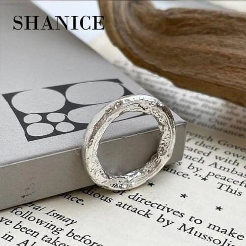 SHANICE 925 Sterling Silver Open Ring Irregular texture coarse sand gorgeous geometric Rectangular silver Rings Romantic