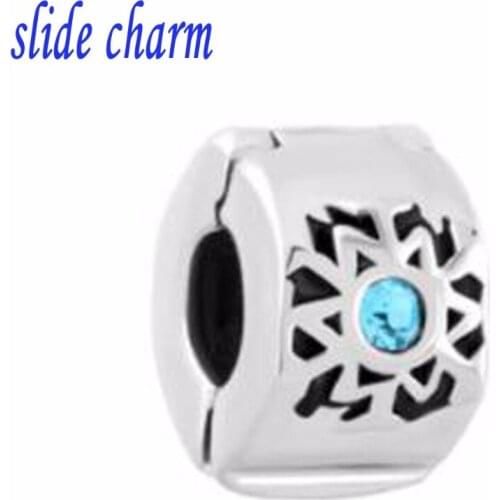 Slide charm Free shipping Blue Cz Filligree Star Of David Clip Lock Stopper Lucky Charms beads fit Pandora bracelet