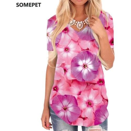 SOMEPET Flowers T-shirt women Creativity Shirt Print Art V-neck Tshirt Harajuku Tshirts Printed Womens Clothing Fashion Cool