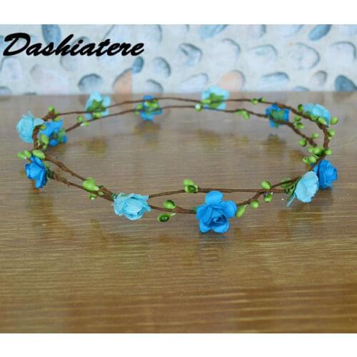 Forest Wedding Girl Flower Wreath Light Blue Dark Blue Floral Hair Crown Bridal Halo Headband simple headpieces