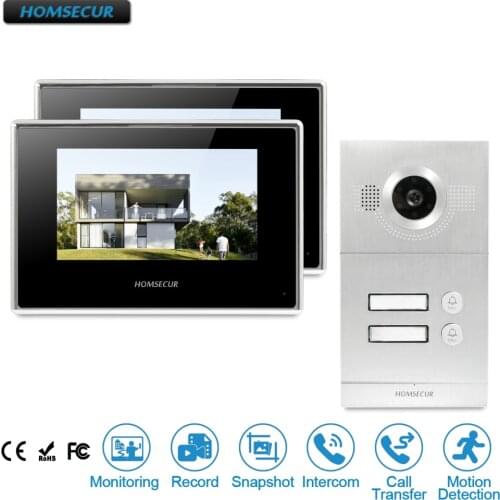 HOMSECUR Video Door Entry Security Intercom with Recording & Snapshot for 2 Apartment BC121-2S +BM718-B