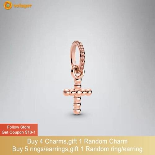 Volayer 925 Sterling Silver Beaded Cross Dangle Charm fit Original Pandora Bracelets for Women DIY Jewelry Making