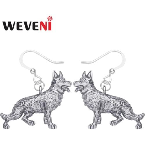 WEVENI Plated Alloy Antique Gold Germany Shepherd Dog Earrings Lovely Animal Drop Dangle Jewelry For Women Kid Party Trendy Gift