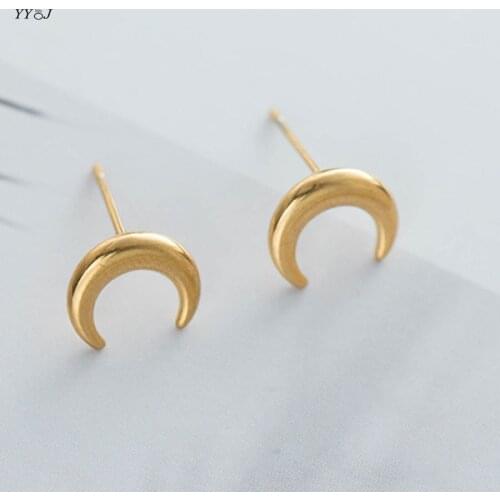 Gold crescent earrings for women stainless steel gold moon stud earrings for girl trendy free tarnish wholesale items minimalist