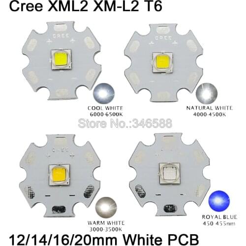 1x Cree XLamp XML2 XM-L2 T6 Cool White Neutral White Warm White 10W High Power LED Emitter Bead w/ White PCB 12mm 14mm 16mm 20mm