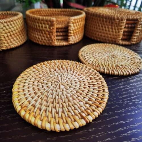 1pc Handmade Natural Rattan Pad Kitchen Table Mats Rattan Insulation Coaster Bowl Mats Padding Mat Kitchen Accessories Dropship