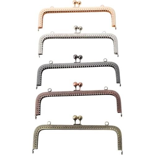 1Pc DIY 20cm Coin Bag Purse Clutch Bag Handbag Metal Frame Kiss Clasp Lock DIY Craft Craft Making Rectangle 5 Different Colors