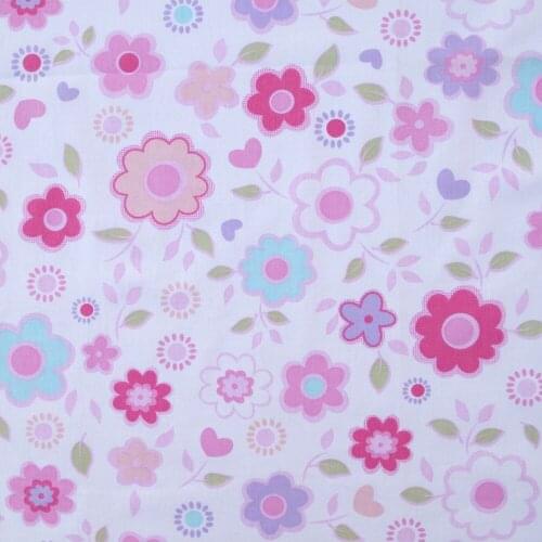 1 yard Cotton Twill Fabric for sewing patchwork, cloth, bedding - Flower and leaf (pink) (width=160cm)