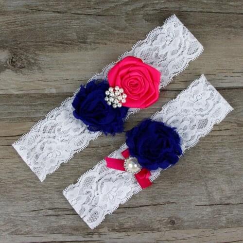 2pcs/Set Bridal Satin Rosette Flowers Beaded Garter Set Keepsake Toss Vintage Lace Garters Wedding Bridal Accessories