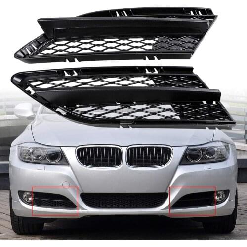 2X Front Matte Black Bumper Lower Fog Light Grille Mesh Grill Compatible for 2008-2012 BMW 3 Series E90 Sedan E91 Wagon 323I 325