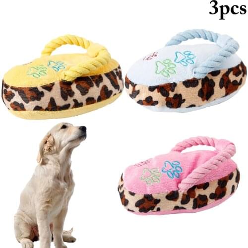 3PCS Plush Flip Flops Pet Teddy Toy Dog Paw Print Bite-Resistant Toy Dog Chew Toy 3 Color Package