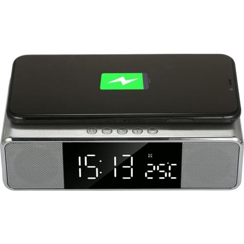 Digital Mirror Alarm Clock with BT Speaker & FM Radio & Temperature Display Electronic Desktop Clock for Phone Wireless