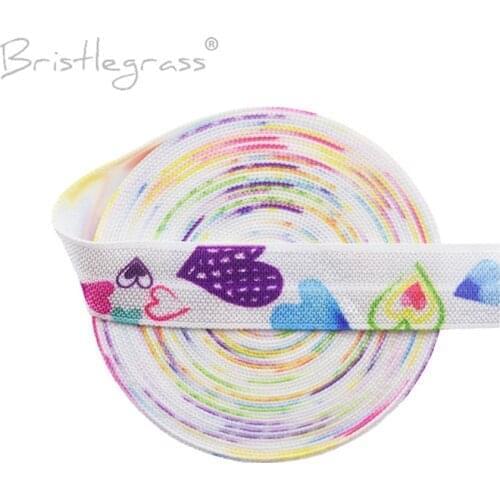 BRISTLEGRASS 5 Yard 5/8" 15mm Sweet Love Heart Print Foldover Elastic FOE Spandex Satin Band Hair Tie Headband Tutu Dress Sewing