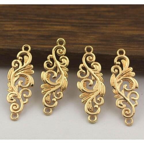 20pcs Brass Casted Filigree Flower Branch Connectors Oriental Charms Quality Gold Color for Women Bridal Wedding Jewelry set