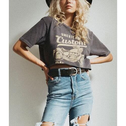 Short-sleeved T-shirt motorbike printed tees for women casual clothing summer novelty tops