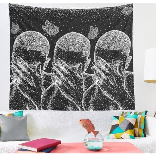 Gossip Tapestries Hippie Wall Rugs Dorm Decor Blanket White Black Tapestry Black butterfly Tapestry Wall Hanging