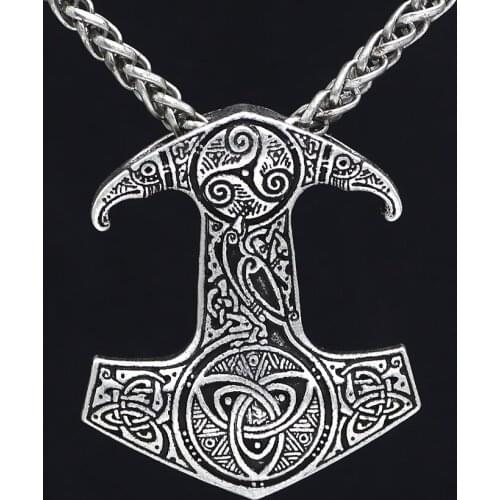Exquisite double-sided carving Nordic mythology Viking hammer axe metal pendant jewelry necklace