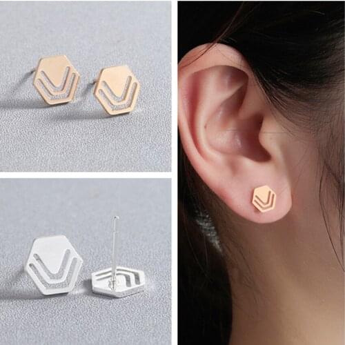 Kinitial Stainless Steel Hexagon Stud Earrings For Women Girl Fashion Geometir Earrings Jewelry Girls Gift Stud Earrings Brincos