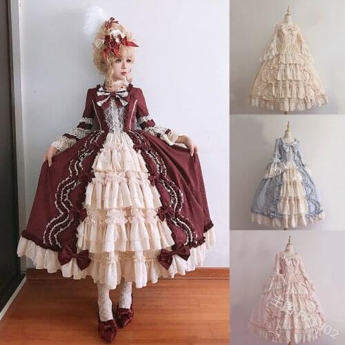 4 Colors Long Sleeve Classic Lolita Dress Sweet Cute Ruffle Dress Girls Anime Cosplay Costume Plus Size