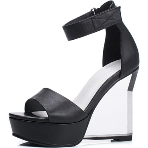 Concise Platforms Summer Sandals Foe Womens Footwear Genuine Leather Wedged High Heels Pumps Wedding Casual Shoes Woman