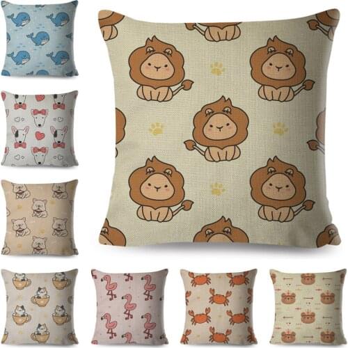 Patchwork Animal Cushion Cover Decor Cute Cartoon Dog Horse Lion Pillow Case for Children Room Sofa Polyester Pillowcase