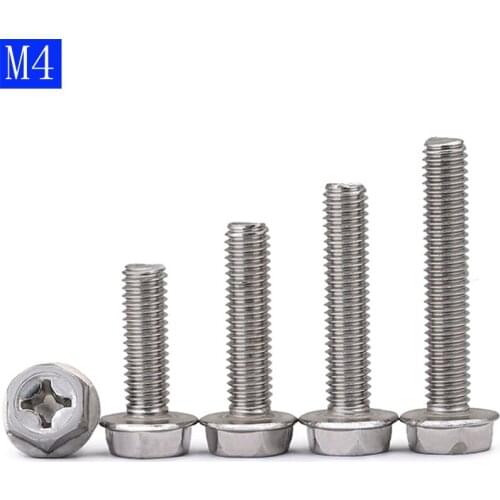 M4 - 0.7 4mm 304 Stainless Steel screws Phillips Hex Washer Flanged Hex Head Bolts A2