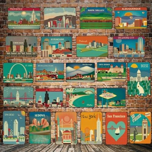 [ WellCraft ] USA Cities Travels Metal posters Wall Signs Plaque Custom IRON Painting Antique bar Pub Decor HY-1693