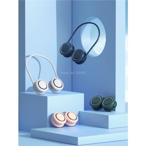 WS New Hanging Neck Fan Leafless Hanging Neck Storage Fan Portable Usb Charging Folding Mini Fan 3 Files Gale