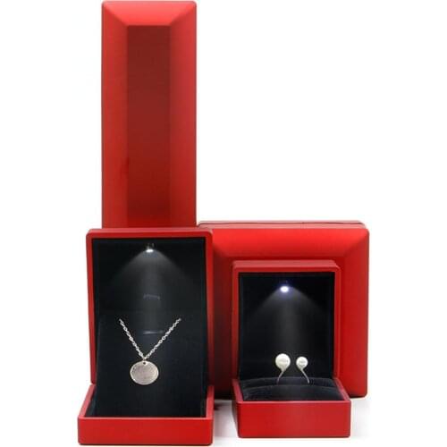 Fashion Wedding LED Lighted Necklace Earring Ring Pendant Bangle Bracelet Storage Box Engagement Jewelry Display Holder Cases