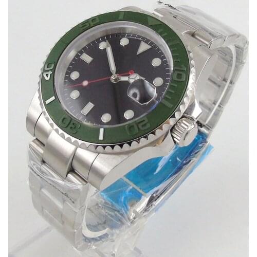 40MM Black Sterile Dial Business 21 Jewels MIYOTA 8215 Magnifier NH35A Clear Glass Back Bezel Insert Automatic Mens Watch