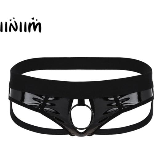 Mens Lingerie Latex Open Butt O-Ring Penis Hole Panries Jockstraps Sissy Briefs G-string Thongs Gay Sexy Underwear Underpants