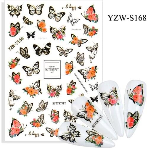 Peony Butterfly adhesive 3d nail sticker foil nails art decoration cute designs nail decals manicure supplies tool