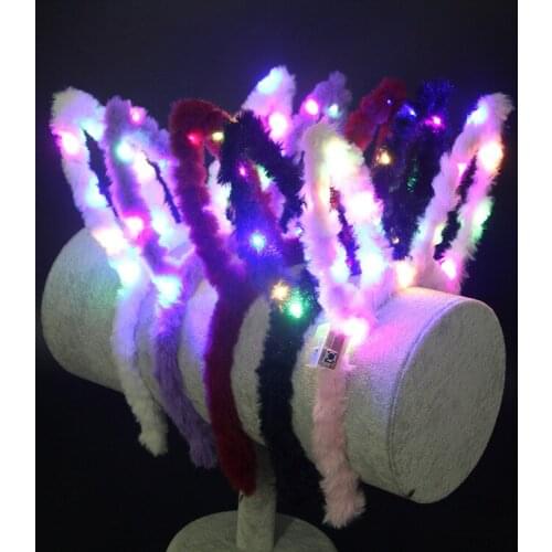 Night market explosion party net red 14 lamp plush ears hairband glow headdress headband sell Meng stall supply wholesale