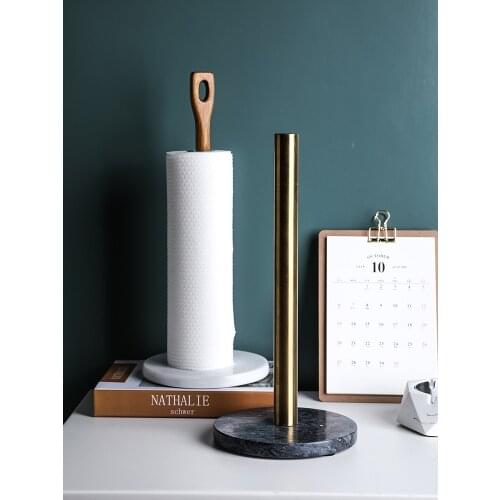 Nordic Danish Kitchen Marble Foundation Brass Tissue Holder Kitchen Roll Stand Desktop Roll Paper Storage Seat